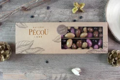 Amandes grillées Pécou Trésor Cacao enrobées de chocolats Ruby noir lait et doré