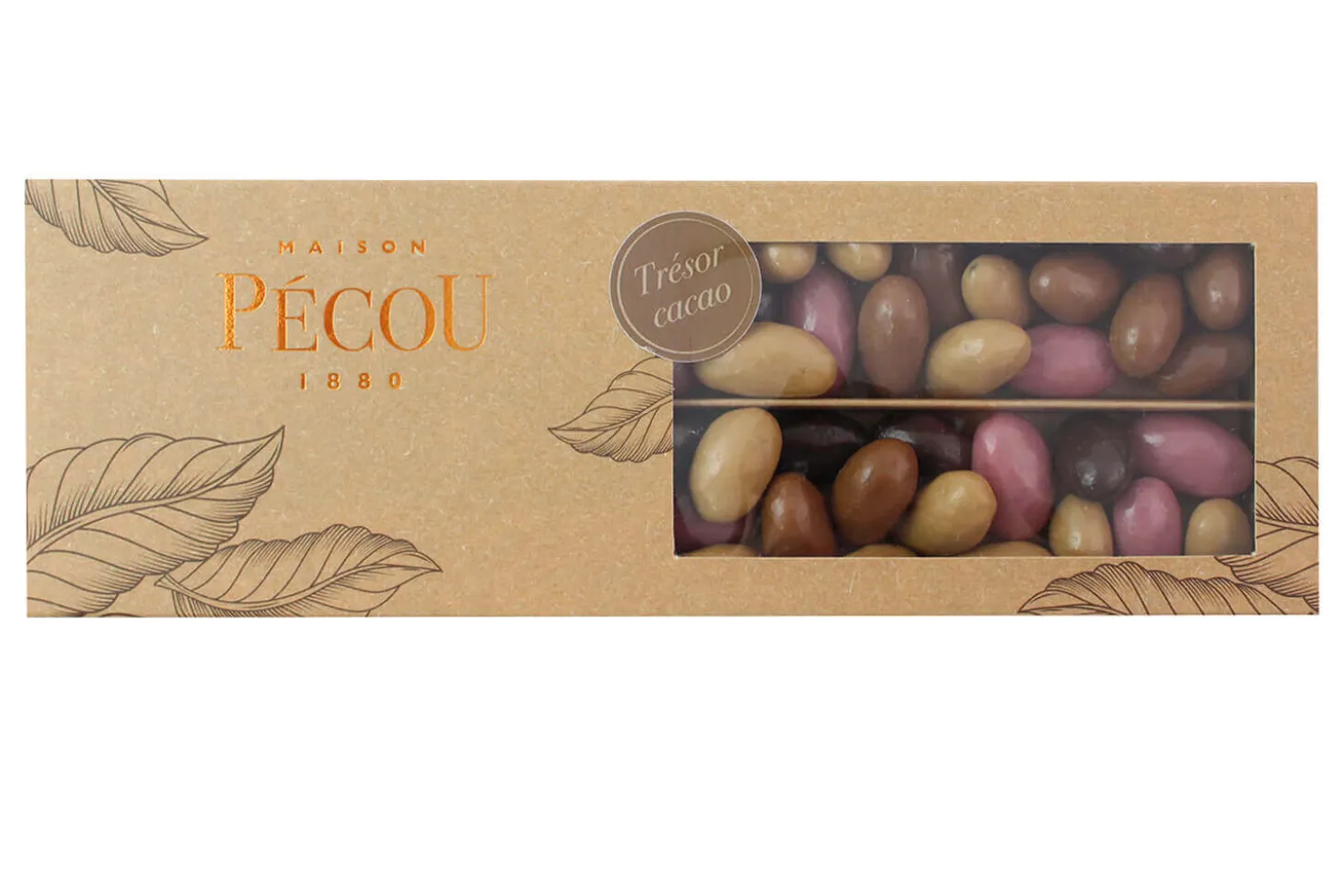 Amandes grillées Pécou Trésor Cacao enrobées de chocolats Ruby noir lait et doré