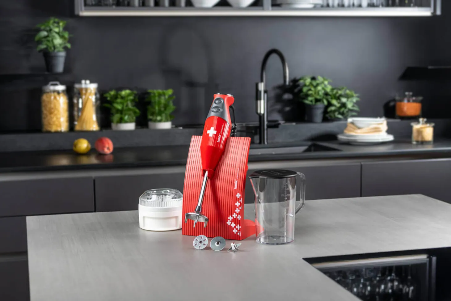 Bamix Mixeur plongeant M200 Swissline Rouge croix avec accessoires