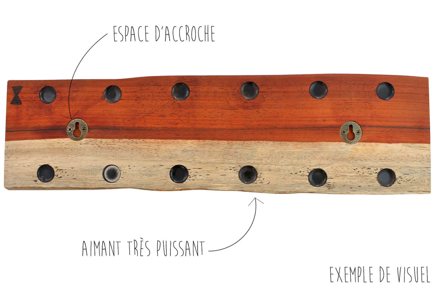 Barre aimantée artisanale Essences Creations en padouk et aubier 48cm - 6 places
