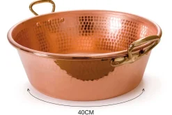 Bassine à confiture Mauviel M'Passion en cuivre martelé et montures en bronze