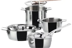 Batterie de cuisine Alessi Pots&Pans 7 pièces tout inox 18/10 design par Jasper Morrison