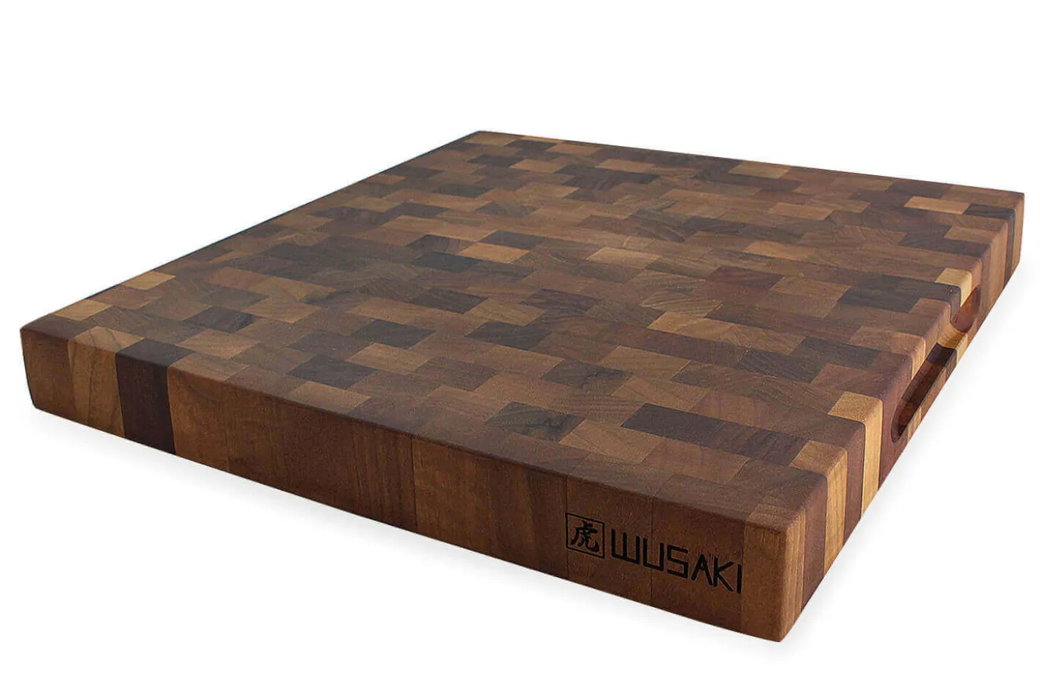 Billot de cuisine Wusaki en bois de noyer damier - 35 x 35 x 4 cm
