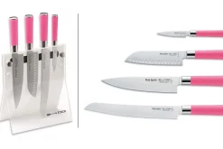 Bloc acrylique 4 couteaux de cuisine Dick Pink Spirit manche rose