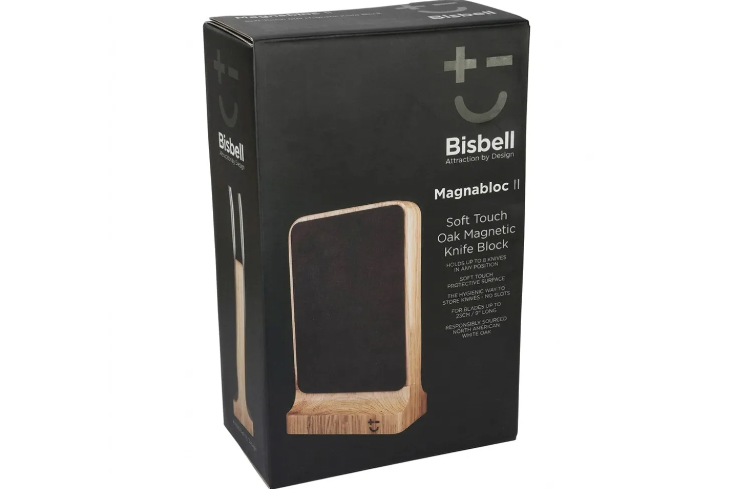 Bloc aimanté Bisbell en chêne massif soft touch pour 8 couteaux