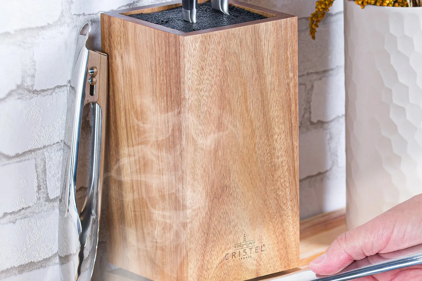 Bloc couteaux vide rotatif Cristel en bois d'acacia