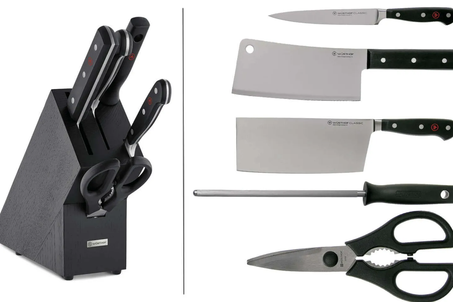 Bloc cuisine 4 pièces Wusthof Classic forgés - 3 couteaux + 1 fusil et une paire de ciseaux