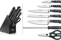 Bloc cuisine Wusthof Classic noir 7 pièces - 5 couteaux + 1 fusil et une paire de ciseaux
