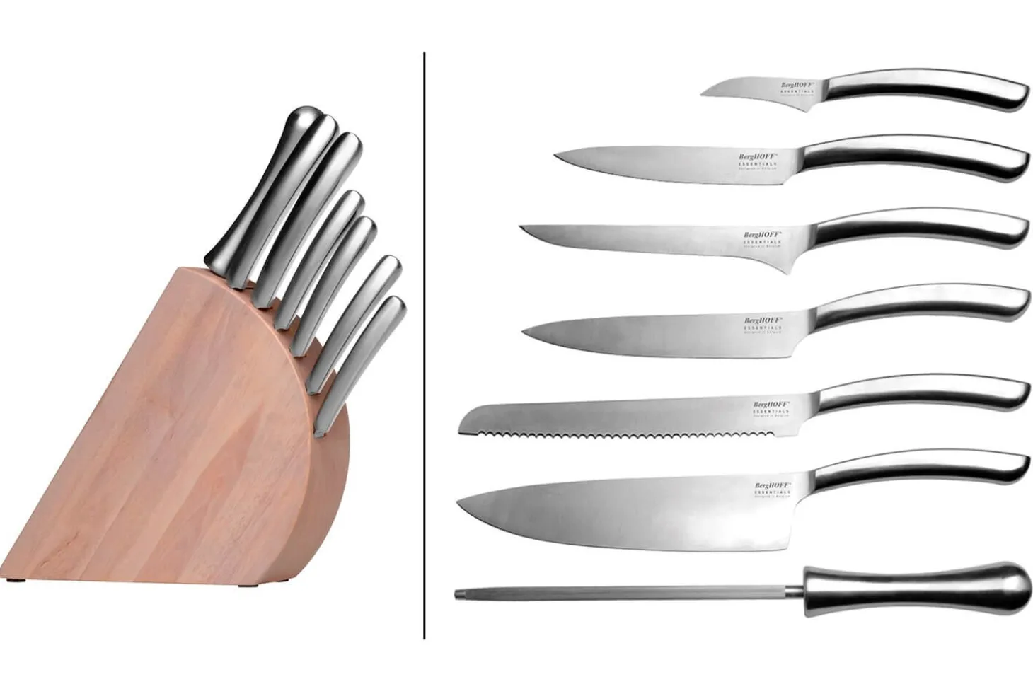 Bloc en bois Berghoff Essentials 6 couteaux + 1 fusil à aiguiser