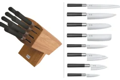 Bloc en chêne avec 8 couteaux japonais Kai Wasabi Black