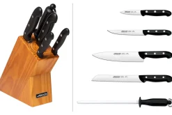 Bloc en pin 4 couteaux + 1 fusil Arcos MAITRE lames acier inox NITRUM