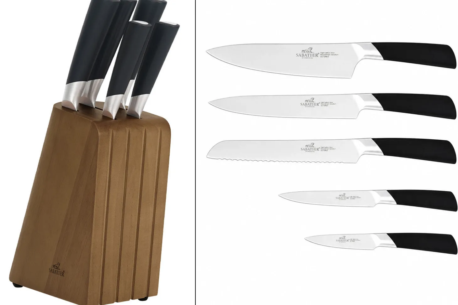 Bloc Sabatier International Auckland en bois de pin et hévéa + 5 couteaux Draco