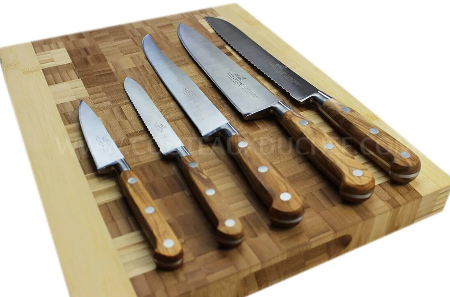 Bloc SABATIER Provençao en olivier laqué blanc 5 couteaux forgés acier inox