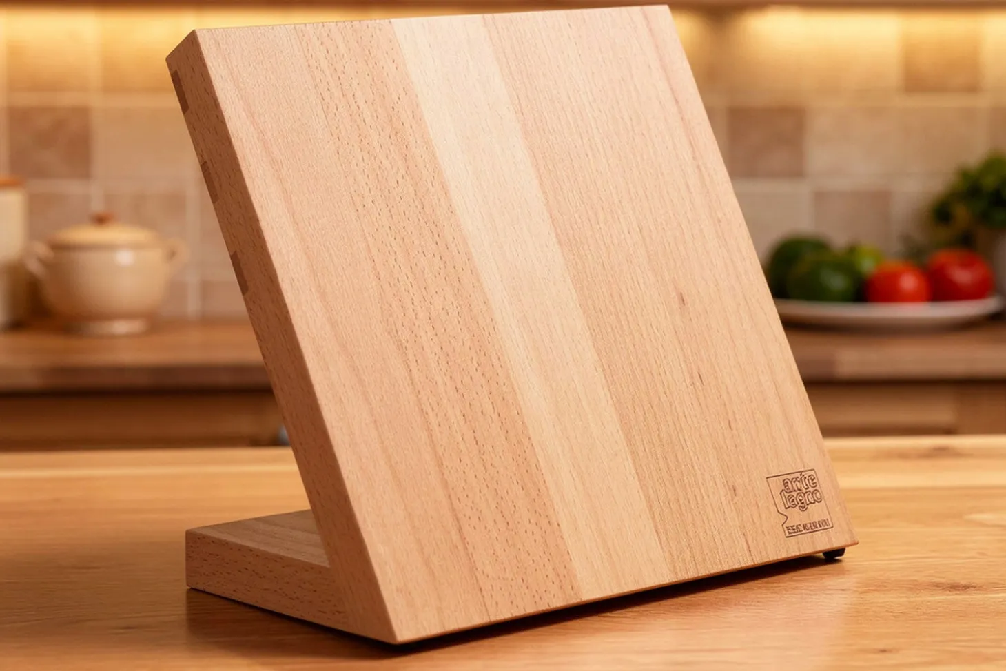 Bloc vide aimanté Artelegno Milano en bois de hêtre pour 5 couteaux de cuisine