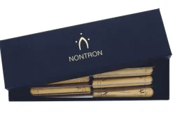 Boite de 6 couteaux de table/office Nontron 87600 lame 10cm manche en buis pyrogravé