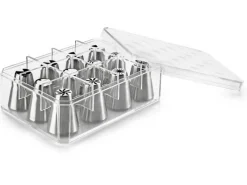 Boite de 12 douilles assorties tout inox décor floral