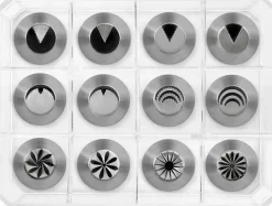 Boite de 12 douilles assorties tout inox décor floral