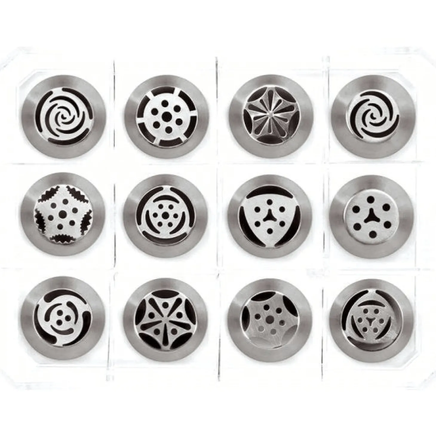 Boite de 12 douilles tout inox assorties décors fleurs