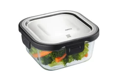 Boîte de conservation carrée au frais Gefu Milo en verre borosilicaté et acier inox 500ml