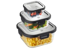 Boîte de conservation carrée au frais Gefu Milo en verre borosilicaté et acier inox 500ml