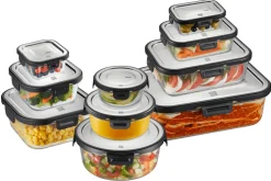 Boîte de conservation carrée au frais Gefu Milo en verre borosilicaté et acier inox 500ml