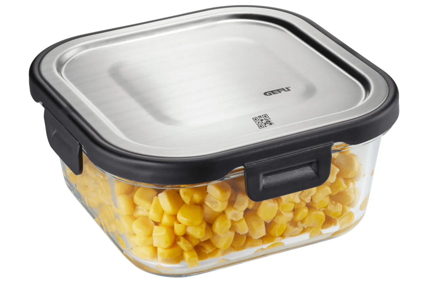 Boîte de conservation carrée au frais Gefu Milo en verre borosilicaté et acier inox 800ml