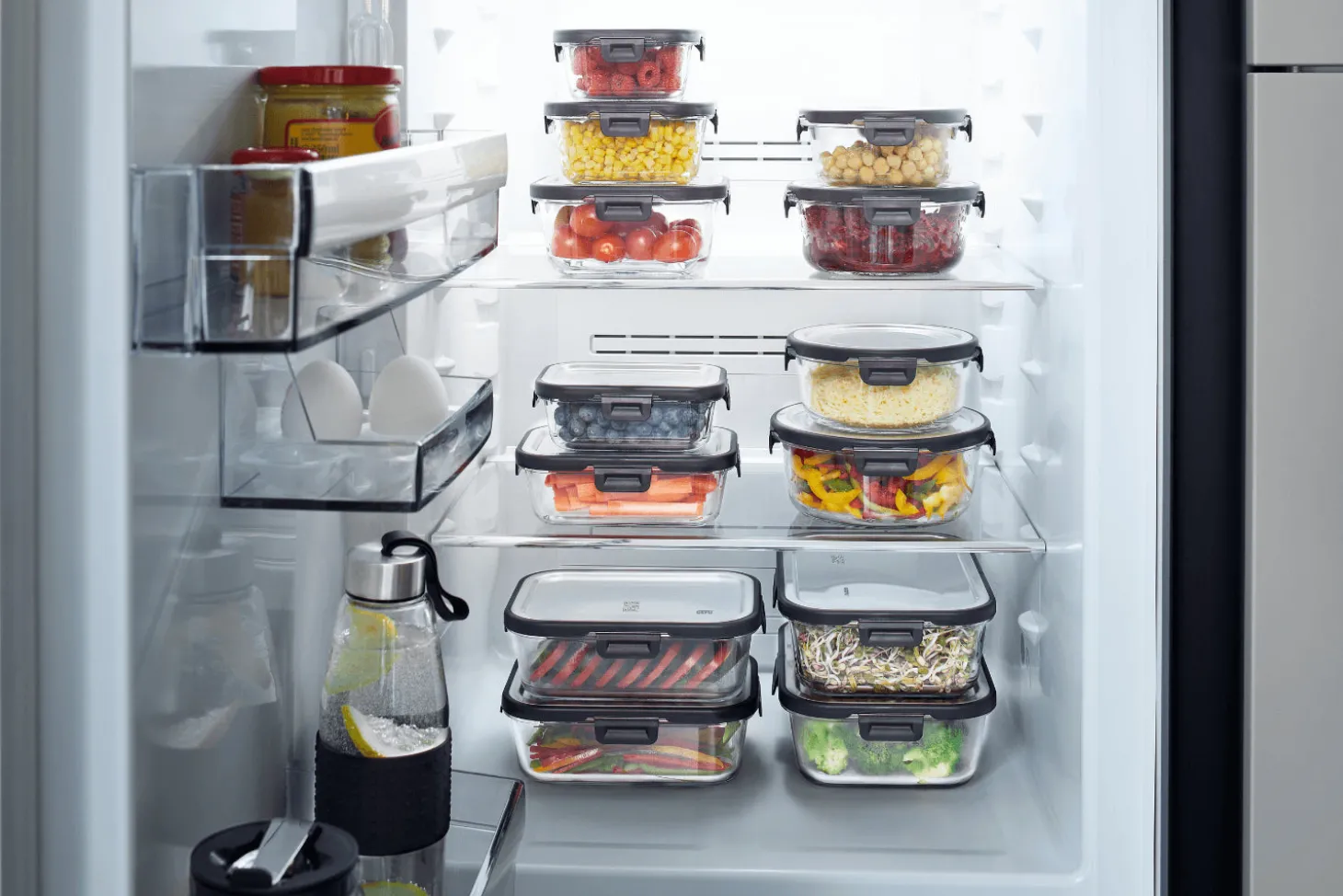 Boîte de conservation carrée au frais Gefu Milo en verre borosilicaté et acier inox 800ml