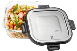 Boîte de conservation carrée au frais Gefu Milo en verre borosilicaté et acier inox 800ml