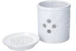 Boîte de conservation d'ails KitchenCraft Idilica en grès crème + couvercle à râpe intégrée