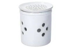 Boîte de conservation d'ails KitchenCraft Idilica en grès crème + couvercle à râpe intégrée