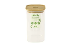 Boîte de conservation haute et carrée en verre Pebbly avec couvercle en bambou