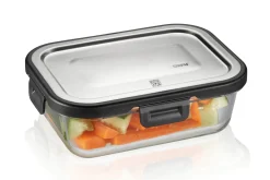 Boîte de conservation rectangulaire au frais Gefu Milo en verre borosilicaté et acier inox 600ml