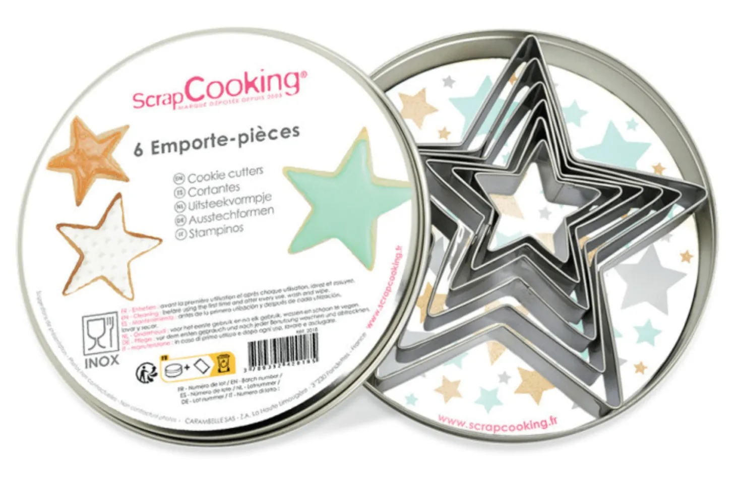 Boîte 6 emporte-pièces Scrapcooking en inox - Étoiles