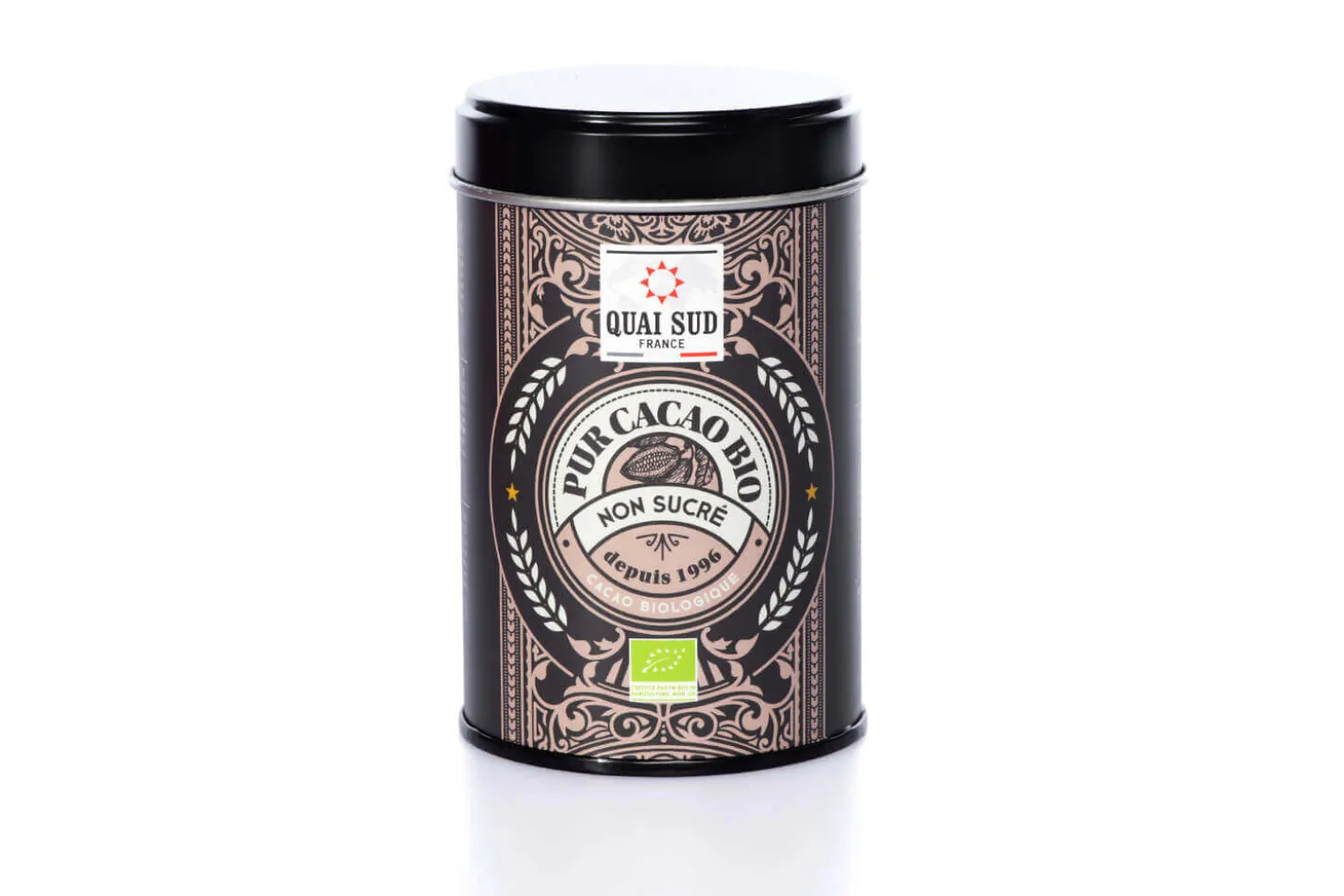 Cacao en poudre non sucré 100% bio Quai Sud - Boîte pop décorée 175g