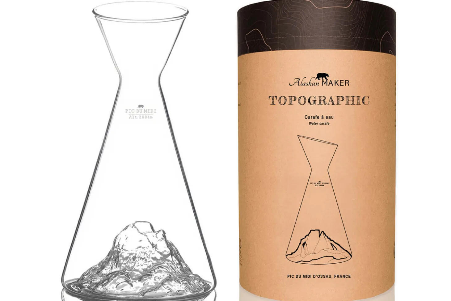 Carafe à eau Alaskan Maker Topographic Pic du midi en verre cristallin