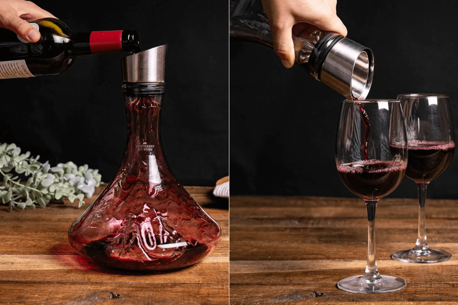Carafe à vin Alaskan Maker Topographic Mont Blanc en verre cristallin soufflé à la main