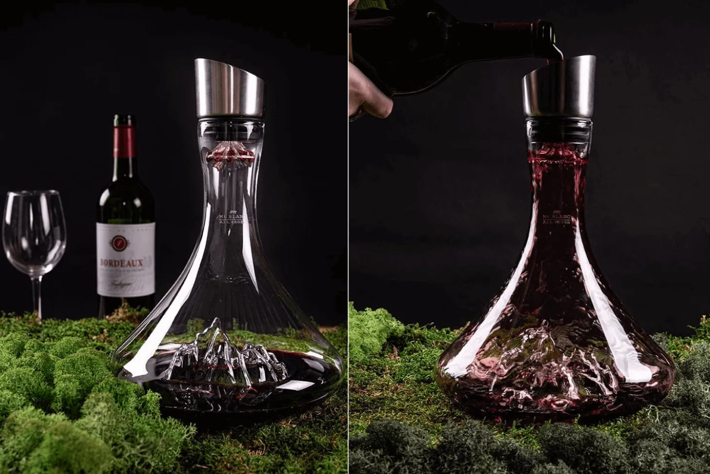 Carafe à vin Alaskan Maker Topographic Mont Blanc en verre cristallin soufflé à la main