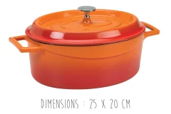 Cocotte en fonte émaillée ovale Agnelli Slowcook orange avec couvercle