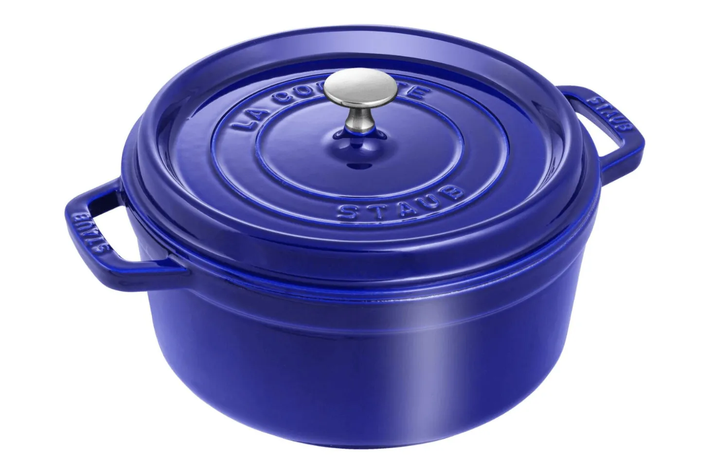 Cocotte Staub ronde en fonte émaillée bleu intense
