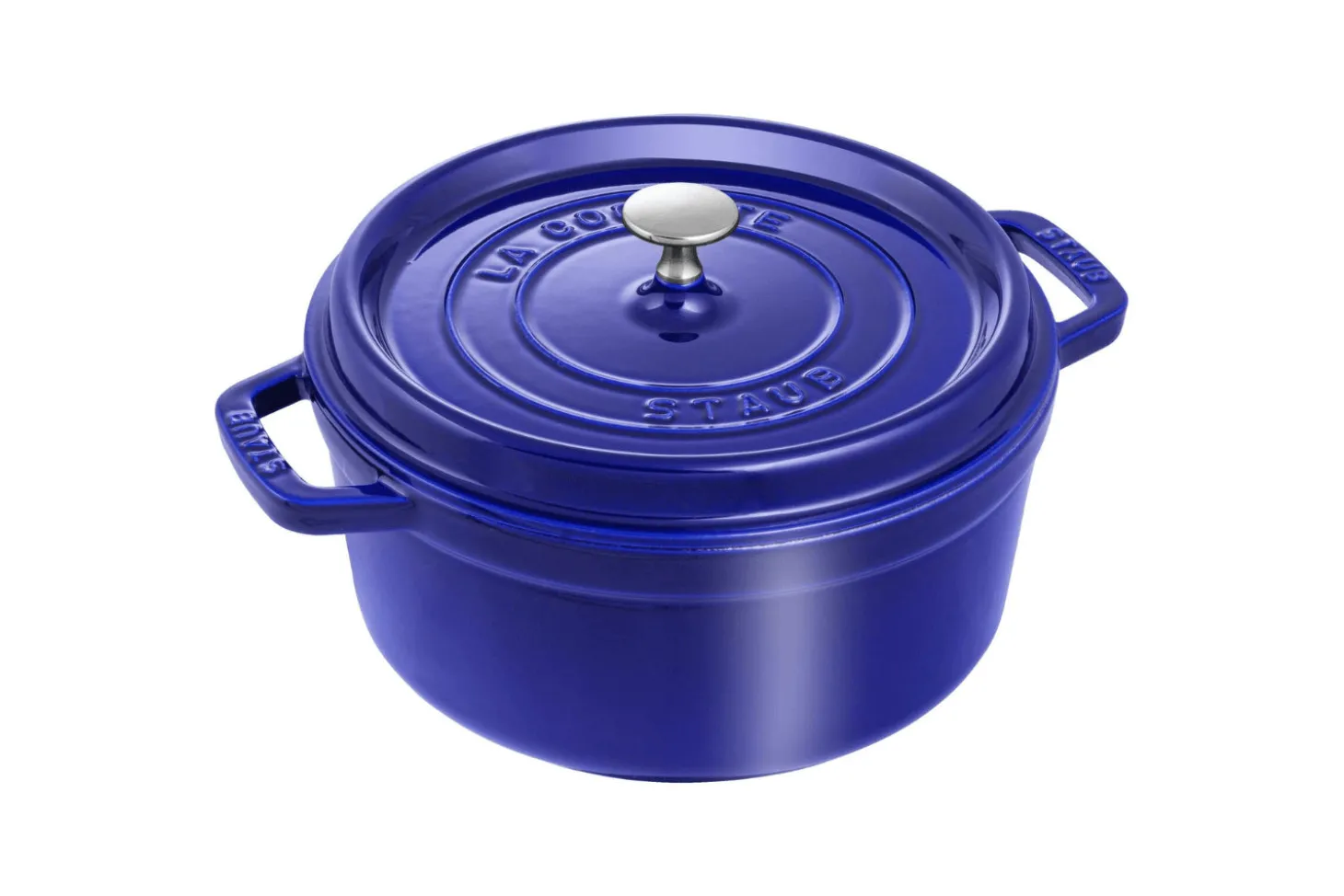 Cocotte Staub ronde en fonte émaillée bleu intense