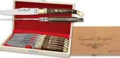 Coffret cadeau de 6 couteaux de table Laguiole Bougna manches palissandre - mitres laiton