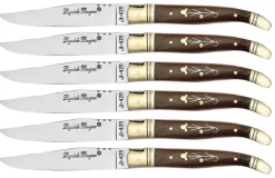 Coffret cadeau de 6 couteaux de table Laguiole Bougna manches palissandre - mitres laiton
