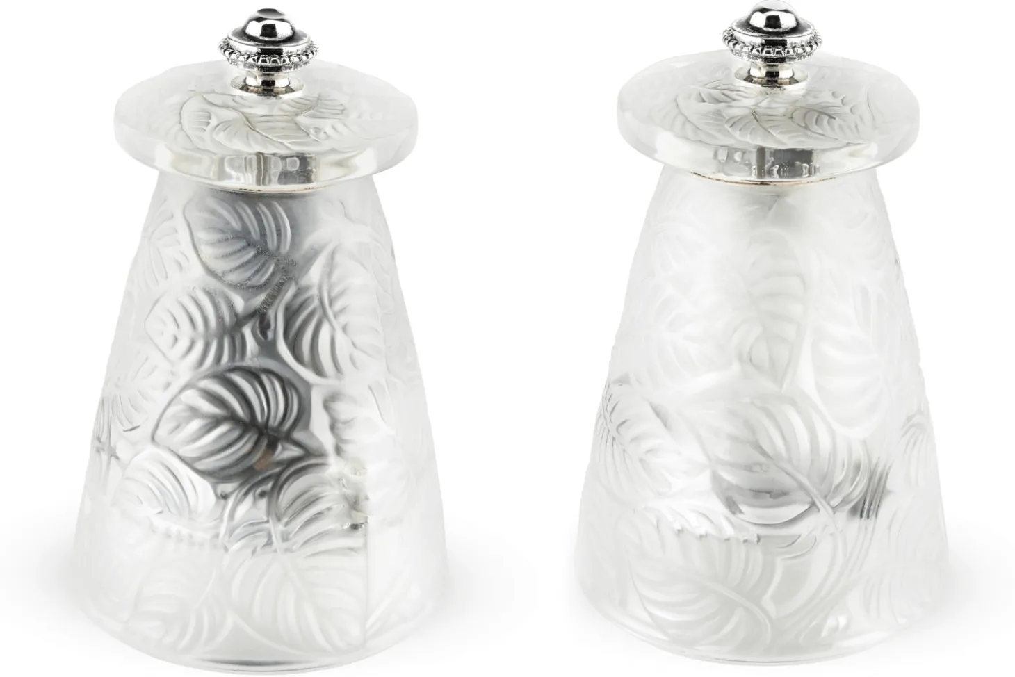 Coffret cadeau moulin à poivre + 1 moulin à sel Peugeot Lalique Feuilles en cristal 9cm - Edition limitée