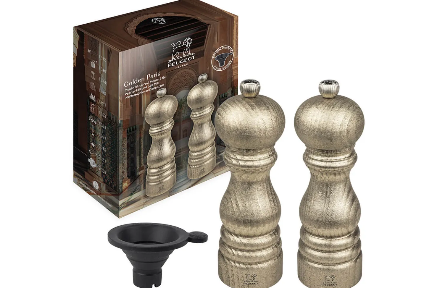 Coffret cadeau 2 moulins Peugeot Golden Paris en bois de hêtre 18cm