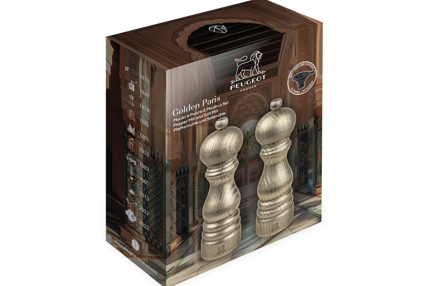 Coffret cadeau 2 moulins Peugeot Golden Paris en bois de hêtre 18cm