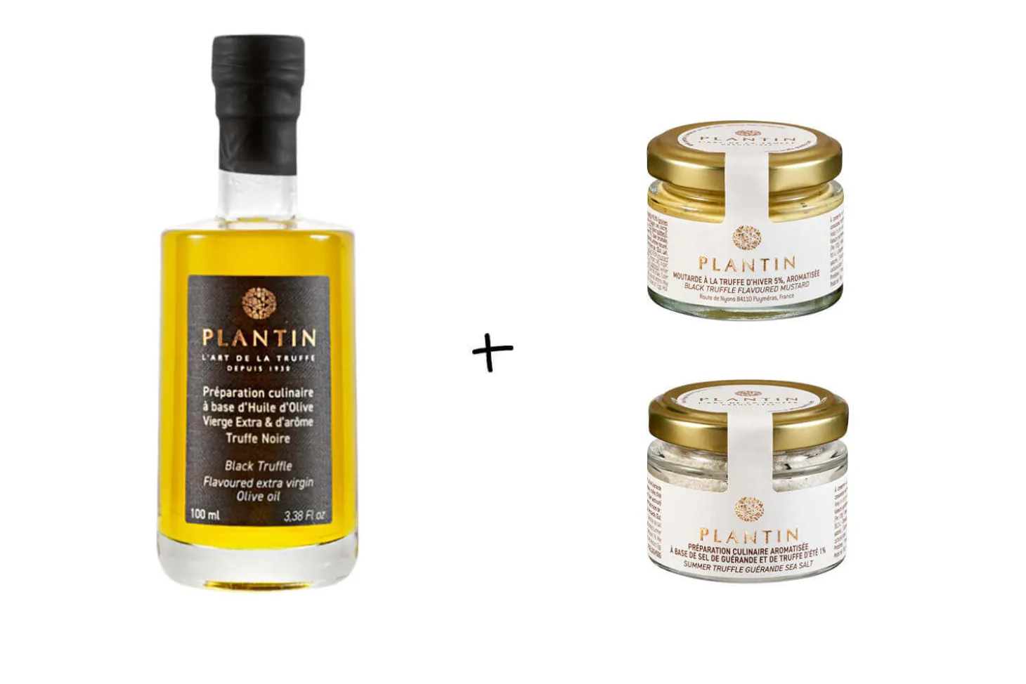 Coffret cadeau truffes Plantin : huile d'olives à la truffe noire + 2 verrines aromatisées
