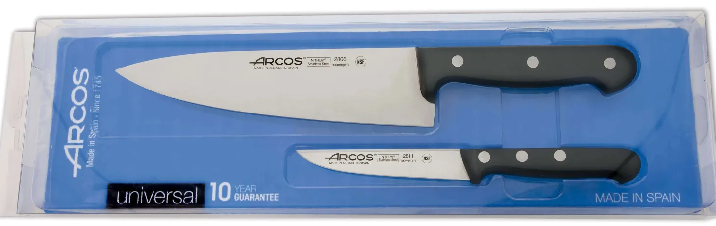 Coffret 2 couteaux Arcos UNIVERSAL office + chef lames acier inox NITRUM