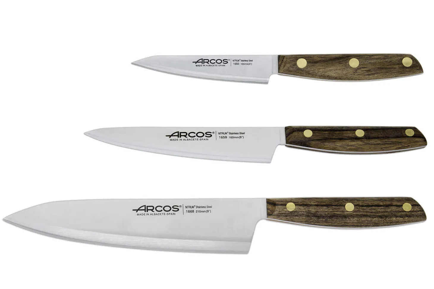 Coffret 3 couteaux de cuisine Arcos Nordika : 1 Office + 1 Chef 16cm + 1 Chef 21cm