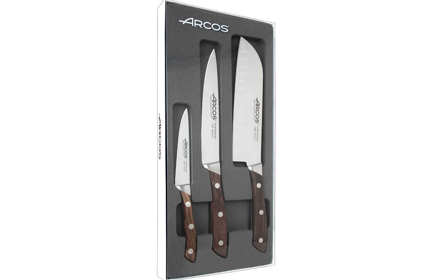 Coffret 3 couteaux de cuisine Arcos Natura : Office + Découper + Santoku