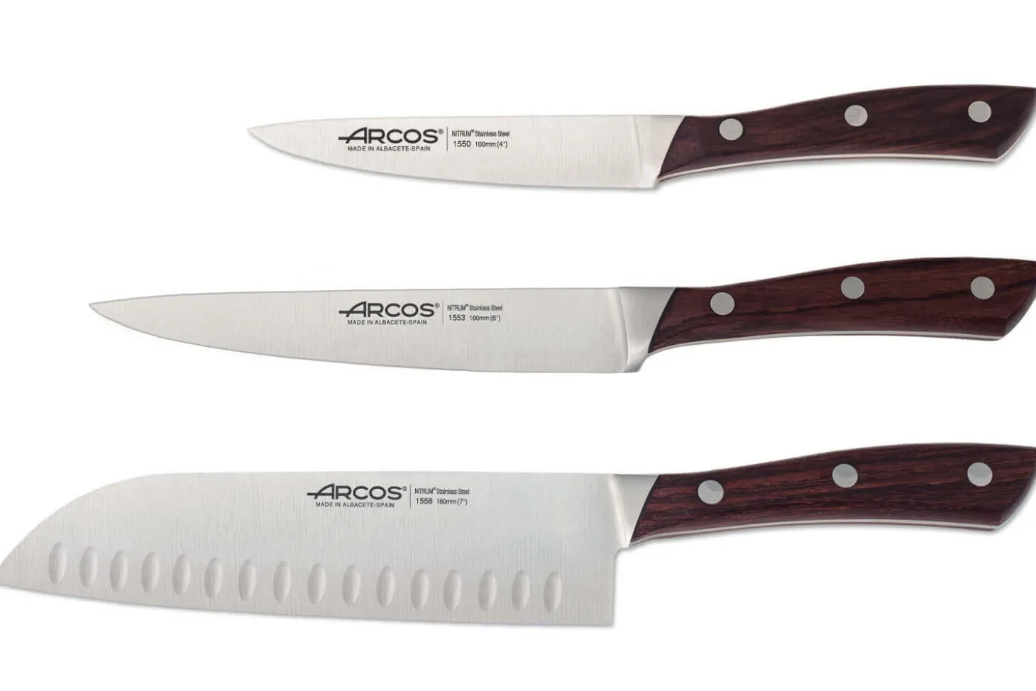 Coffret 3 couteaux de cuisine Arcos Natura : Office + Découper + Santoku